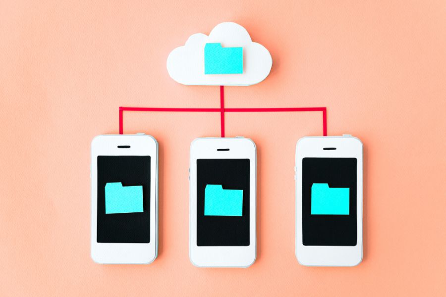 3 phones connected to "the cloud"